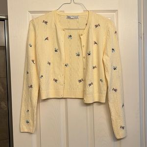 ZARA YELLOW-CREAM FLORAL KNIT CARDIGAN